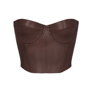 SKIMS COCOA FAUX LEATHER CORSET TOP BUSTIER S